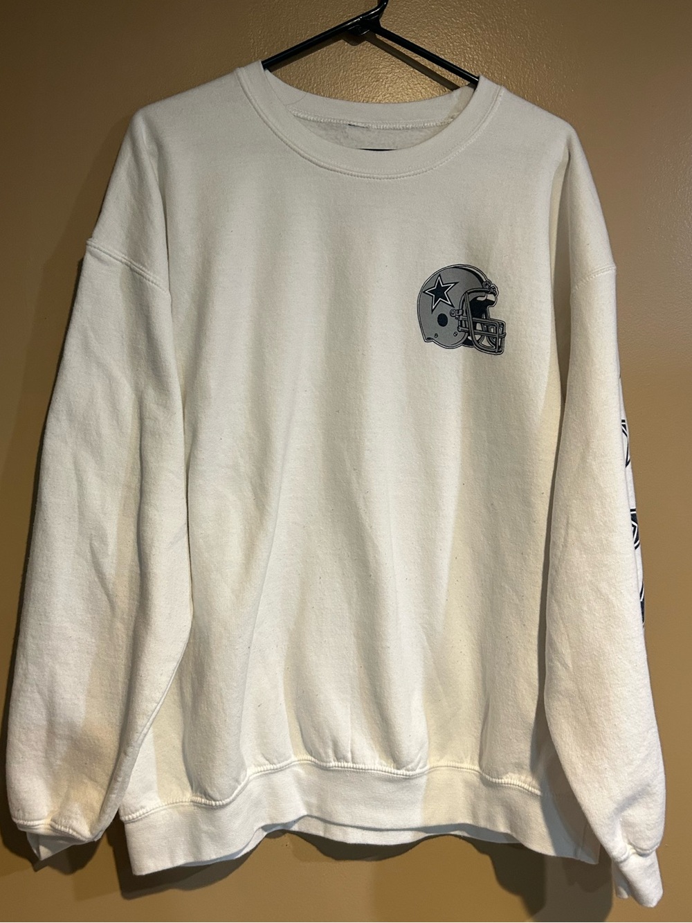 Altar'd State White Crewneck Sweater with Grey Helmet Graphic - Women's